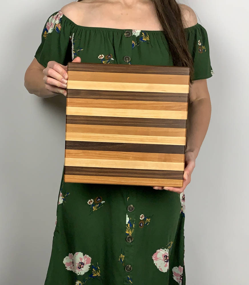 Black Walnut, Cherry and Maple Cutting Board (12x12) - Shape of Yew